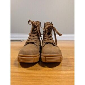 SOREL Womens 8 Brown Leather Lace-Up Combat Boots Lug Sole Side Zip NL5116